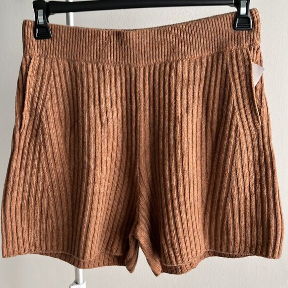 Rag & Bone Ribbed Maxine Merino Wool Shorts Size Large In Camel Tan - Picture 7 of 12